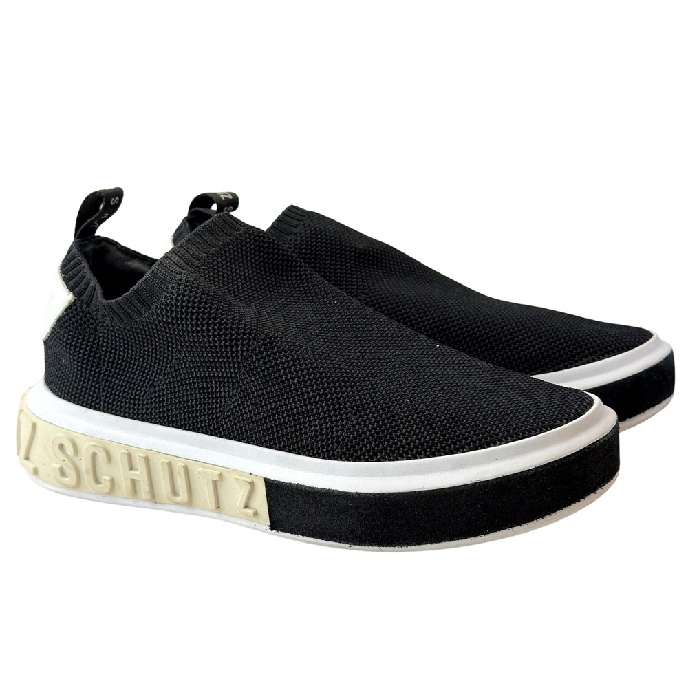 Schutz Women Black Knit‎ Slip On Platform Sneakers Logo Midsole S2093500010001